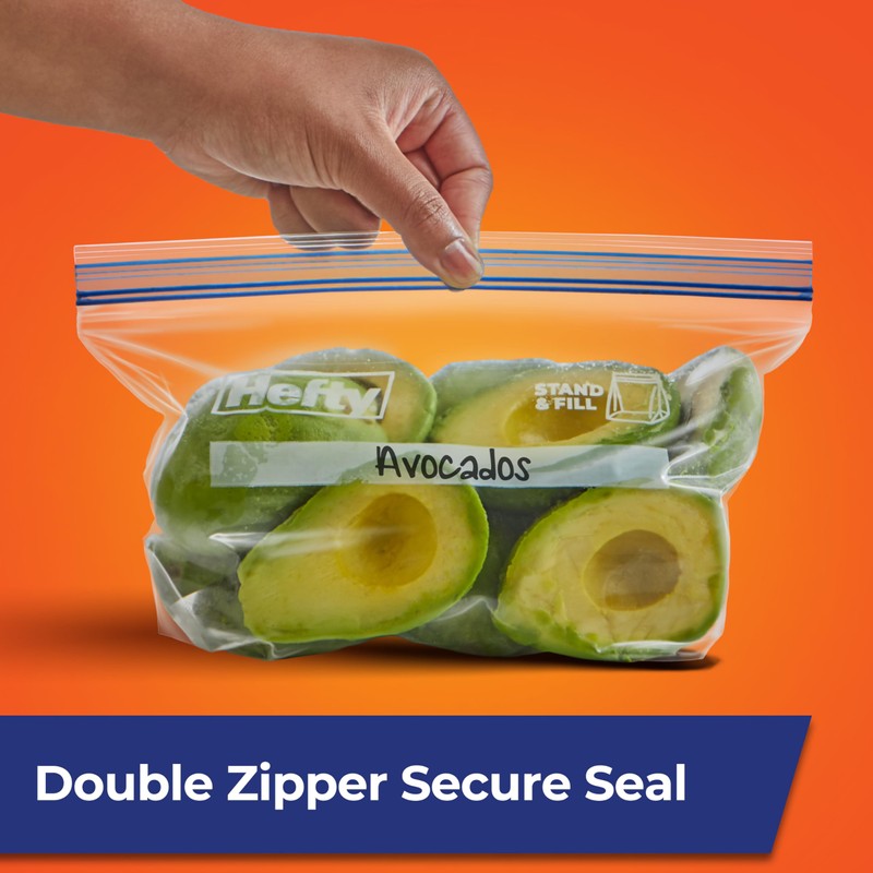 Hefty Press to Close Plastic Freezer Bags, Half Gallon Size,