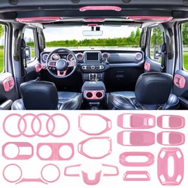 LAIKOU 21PCS Full Set Interior Decoration Trim Kit fit for Jeep Wrangler JL JLU 2018-2023 & Gladiator JT | Air Conditioning Vent Door Handle Speaker Light Headlight Switch Cover (Baby Pink)