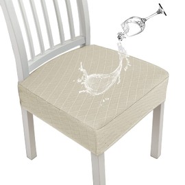 JUNZHE Diamond Lattice Waterproof Chair Seat Covers for Dining Room Chairs Stretch Dining Room Kitchen Chair Covers,Removable Washable Chair Seat Cushion Slipcovers (Beige,2 Pcs)