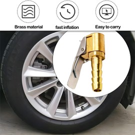 Skyzone Tire Air Chuck with Clip Adapter,2 pcs Brass Tyre Valve Clips Tyre Inflator Air Compressor,Car Air Pump Threaded Nozzle Adapter,Open End Car Truck Tyre Inflator Connector for Wheels