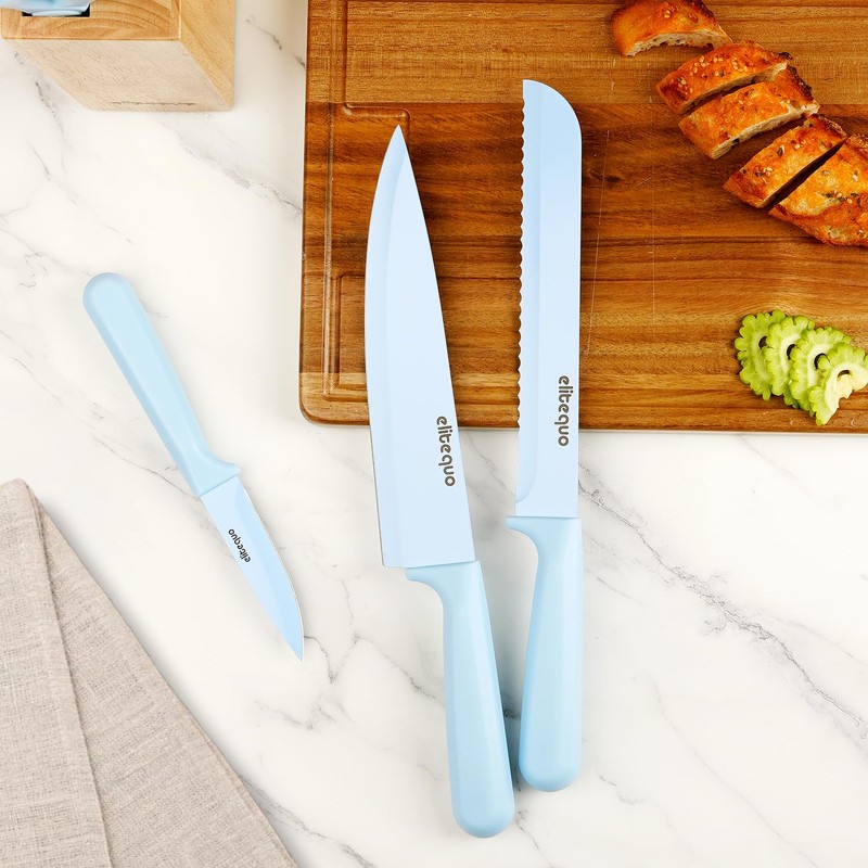 Elitequo 8 Piece Kitchen Knife Block Set with Sharpener,Dishwasher Safe,German