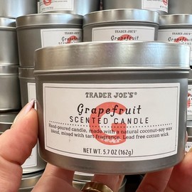 Trader Joes Grapefruit Scented Candle Tin 5.7 oz Soy Wax Citrus Scent