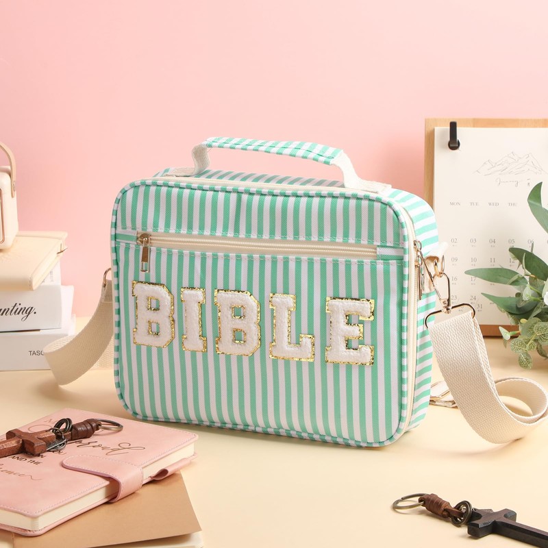 Dansydaisy Bible Cover Case for Women Large Chenille Letter Stripe