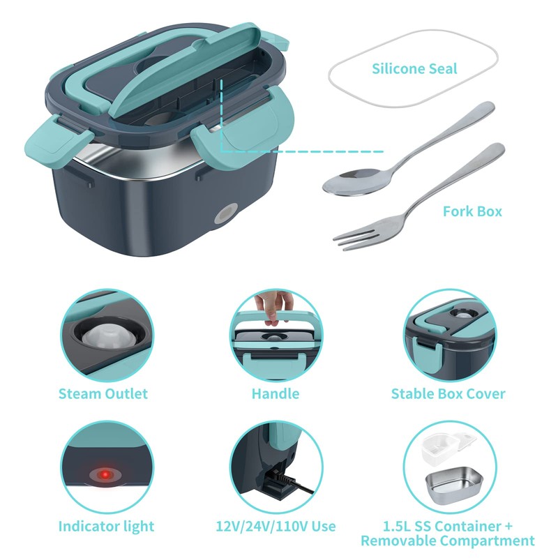 CHARMDOO Electric Lunch Box, Food Warmer Heater 12V 24V 110V,