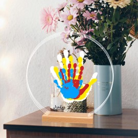 Family Handprint Kit - Baby Hand and Footprint Kit, Gift for New and Expecting Parents - Family Gifts Ideas - DIY Craft Newborn Keepsake Baby Shower Gifts - 4 Non-Toxic Paints (Round)