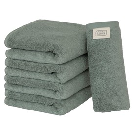 Kenkyujo Towels Volume Rich #003 Face Towel, Set of 5, Fluffy, Hotel Specifications, Rapid Absorption, 100% Cotton, Durable, Less Shedding, Available in 10 Colors, Japanese Technology, Dusty Green