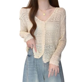 DONLAONE Women's Cardigan, Top, Thin, Summer Knit Cardigan, Overlay, UV Protection, Sun Protection, Cooling Protection, Openwork Knitting, Front Opening, Body Cover, For Summer, Spring, Autumn, Cute