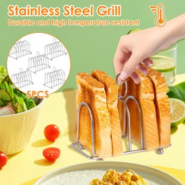 2 or 5 Pcs Toast Rack with Ball Feet and Loop Carry Handle 6 Slots Toast Holder Stainless Steel Toast Stand Countertop Bread Display Stand for Bread Toast Sandwiches Silver Fxvhojq(5,Silver)