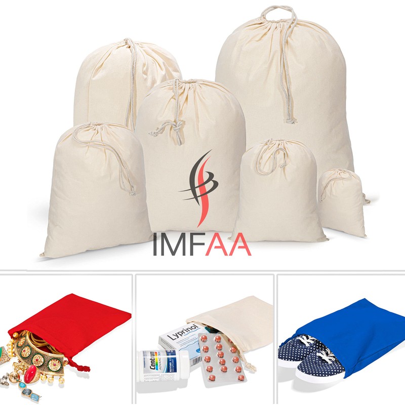 IMFAA Large(40x50) Drawstring Laundry Sack, Stocking, Storage, Muslin 100% Cotton