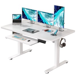 GallopFun 55'' Electric Standing Desk, Adjustable Height Standing Computer Desk, Rising Desk for Home Office, Adjustable Desk with Keyboard Tray, 2 Hook, Cable Management, Memory Preset (White)