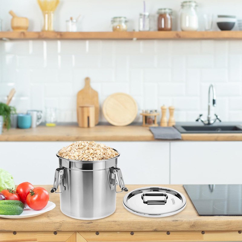 QWORK Food Storage Canisters, 6L/1.6Gal 304 Stainless Steel Flour Rice
