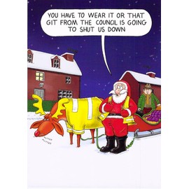 Paperlink Funny Christmas Card for Men/Women - General Humour Male/Female Card - Rudolph and Santa in Fluorescent Jackets - Eco-Friendly and Recyclable