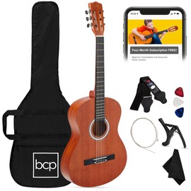 Best Choice Products 38in Beginner Acoustic Guitar Starter Kit w/ Gig Bag, Strap, Strings:_Natural Mahogany