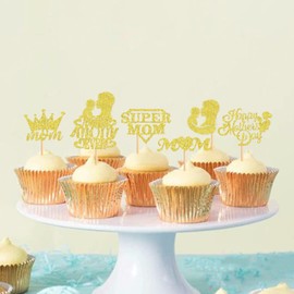 Keaziu Paquete de 36 decoraciones para cupcakes del Día de la Madre Feliz para el Día de la Madre, decoraciones para tartas de cumpleaños, color dorado