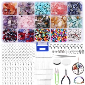 UNOLIGA Jewellery Making Set, 1606 Pieces Gemstone Beads with Hole for Threading, Crystal Beads Jewellery Craft Sets for DIY Jewellery, Earrings, Rings, Necklaces, Bracelets