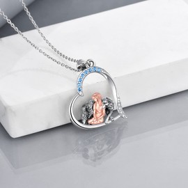 YAFEINI Wolf Pendant Necklace 925 Sterling Silver Jewellery Gift for Women and Girls (Wolf and Girl Necklace 2)