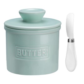 JSHKY Butter Crock With Spreader, French Keeper With Water Line for Counter, Dish - Gift for Thanksgiving, Christmas and Mother's Day (Green - 2)