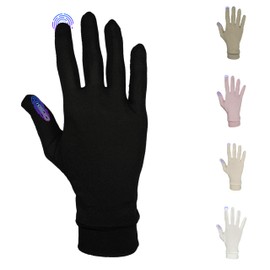 Pure Silk Glove Liners | Soft & Comfortable | Inner Thermal Gloves | Natural Wear | Unisex | Wash Bag Included (Jet Black, Medium)