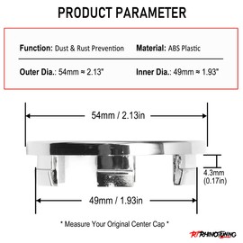 RhinoTuning 4 PCS 54 mm Wheel Center Caps Compatible With Altima Leaf Murano Rogue M45 I30 Prius, OD: 2.13 in / 54 mm ID: 1.95 in / 49.5 mm Silver Hub Caps Wheel Trims
