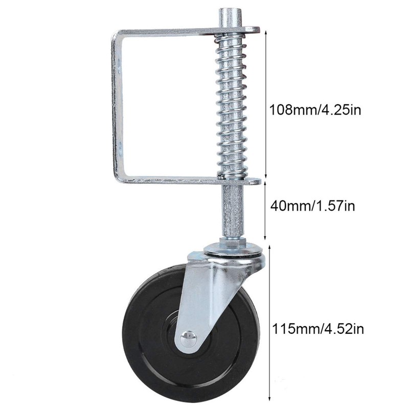 4 Inch Rubber Gate Wheel 110 lbs Heavy Duty Spring