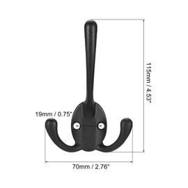 sourcing map Wall Hooks, 7Pcs - Zinc Alloy Three Prong Retro Coat Hook, Wall Mounted Hooks for Hanging Towel Clothes Backpack Scarf Hat (Black)