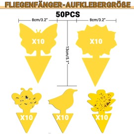 Gelbsticker Trauermücken,50 Pack Gelbtafeln für die Zimmerpflanzen,Wasserdichte Steckbare Fliegenfalle für Pflanzen Innen- und Außeninsekten Fliegenkontrolle klebrige Obstmücken