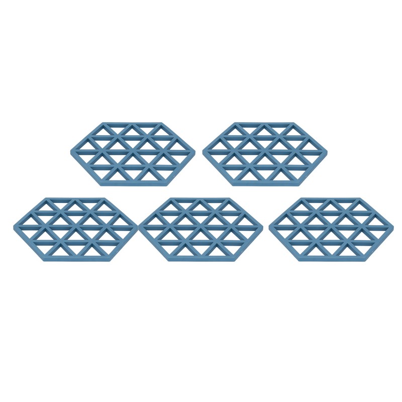 5pcs Table Mats Geometric Hex Shape Hollow Silicone Blue Insulation