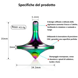 LOQATIDIS Stainless Steel Spinning Top, Well Made EDC Metal Decompression Toy, Perfectly Balanced, Spin Smooth, Helps Relieve Stress and Anxiety, Effective time-killing Desktop Toys (L/Iridescent)