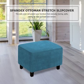 Velvet Ottoman Cover, Stretch Footstools Covers, Plush Foot Stool Slipcover, Removable Footrest Stool Sofa Slipcovers, Folding Storage Stool Furniture Protector for Room(Blue,Rectangular Large)