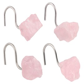 SUNYIK 4PCS Irregular Crystal Stones S-Shaped Shower Curtain Hooks for Windows Bathroom Kitchen Home Office Hotel Decoration, Rose Quartz