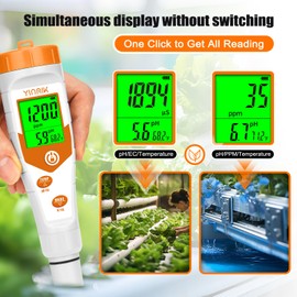 pH Meter for Hydroponics PPM EC Meter for Plant Nutrients Simultaneous Measurement of pH Conductivity TDS Temperature for Reservoir Tank Water DWC Aeroponic Garden Indoor Outdoor Growing