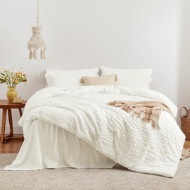 Love's cabin Seersucker Ivory King Size Comforter Set 7 Pieces, All Season Bedding Set, King Bed in a Bag Comforter Set with Comforter, Flat Sheet, Fitted Sheet, Pillowcase and Pillow Sham