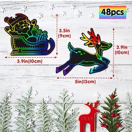 Mocoosy 48pcs Christmas Scratch Art Cards Hanging Decorations, Christmas Crafts Kits for Kids Rainbow Magic Scratch Paper Cards Xmas Hanging Ornaments DIY Toy Kids Holiday Christmas Gifts Party Favors