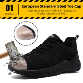 Tinefiy Steel Toe Shoes for Women Lightweight Comfortable Slip Resistant Safety Work Sneakers Cushion Puncture Proof Shoes Indestructible Shoe Size 7