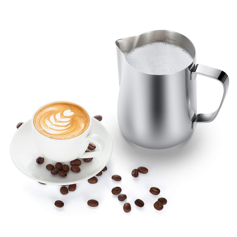 Milk Frothing Pitcher, 32oz Steaming Pitcher Stainless Steel Espresso Machine
