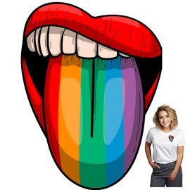 Gay Pride Iron On Decal, Rainbow Mouth Lips Heat Transfer for Shirts Hats Bags, DIY Crafts, 3x3 Inch Colorful Patch