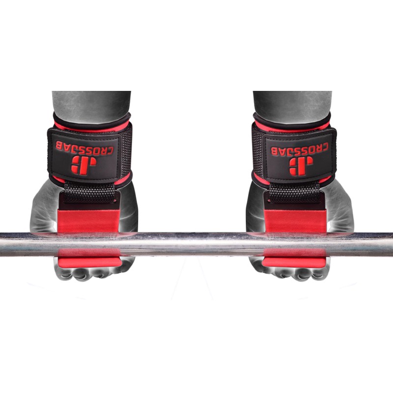 Weight Lifting Hooks Red Straps Pair, Neoprene Padded Wrist Wrap