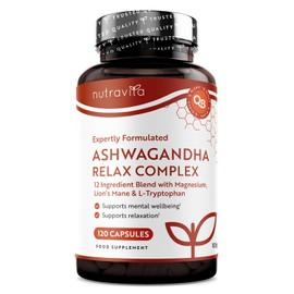 Ashwagandha Relax Complex - Enhanced with Magnesium, Lion's Mane & L-Tryptophan - 120 Capsules - Nutravita