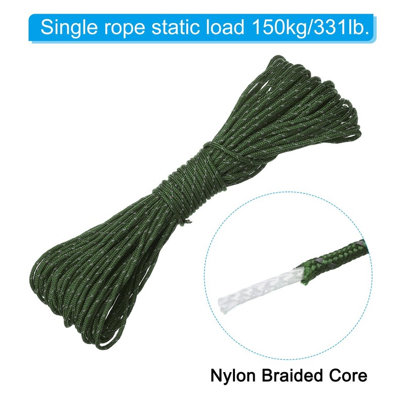 PATIKIL 65ft Reflective Guyline Camping Paracord 2mm Tent Cord Guyline