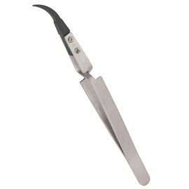 ESD Plastic Tip Curved Tweezers for Soldering Repair Work Interchangeable Pointed Tips Stainless Steel Cross Lock Handle