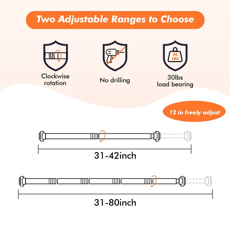 Shower Curtain Rod 31-80 in Adjustable Curtain Rod No Drilling