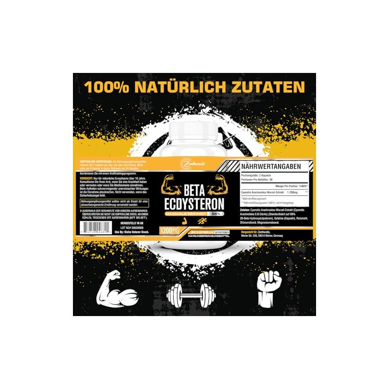 Beta-Ecdysterone Supplement 1200 mg | 98% Maximum Purity, 60 Pieces