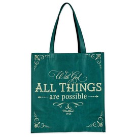 Christian Art Gifts Reusable Fashion Shopping Tote Bag for Women: With God All Things are Possible - Matthew 19:26 Inspirational Bible Verse Durable Handbag for Groceries, Books, Supplies, Green