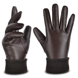 SURAWIL Womens Winter Leather Gloves Genuine Sheepskin Gloves Womens Gloves Warm Fleece Lined Touchscreen Driving Gloves For Women W08CA-T,Brown,M