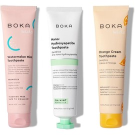 Boka Fluoride Free Toothpaste Nano Hydroxyapatite, Helps Remineralize, Sensitive Teeth, Whitening - Ela Mint, Orange Cream, Watermelon Mint, 3pk