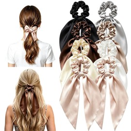 8 Pcs Satin Hair Ties with Knotted Bows, Elastic Hair Ribbons Scrunchies for Women Girls