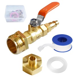 Uenede RV Winterize Blowout Brass Adapter with Ball Valve, 1/4“ Air Quick Connecting Plug to 3/4”GHT Male & 3/4"GHT Female Thread
