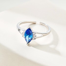 Cicy Bell Womens Statement Rings Platinum Plated Oval Cubic Zirconia Delicate Royal Blue Cut Engagement Open Rings for Gifts