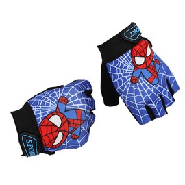 Miokkley Kids Fingerless Bike Gloves, Spider Superhero Sport Gloves for Children Monkey Bars Climbing Cycling Biking Fishing (Blue, Small 5-8 Y)