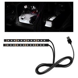 MUQIDA Car LED Strip Light, 12V 24 LEDs Auto Interior Atmosphere Lamp with USB Port, Vehicle Under Dash Ambient Neon Night Light Decorative Strip, Universal Car Accessories (White)